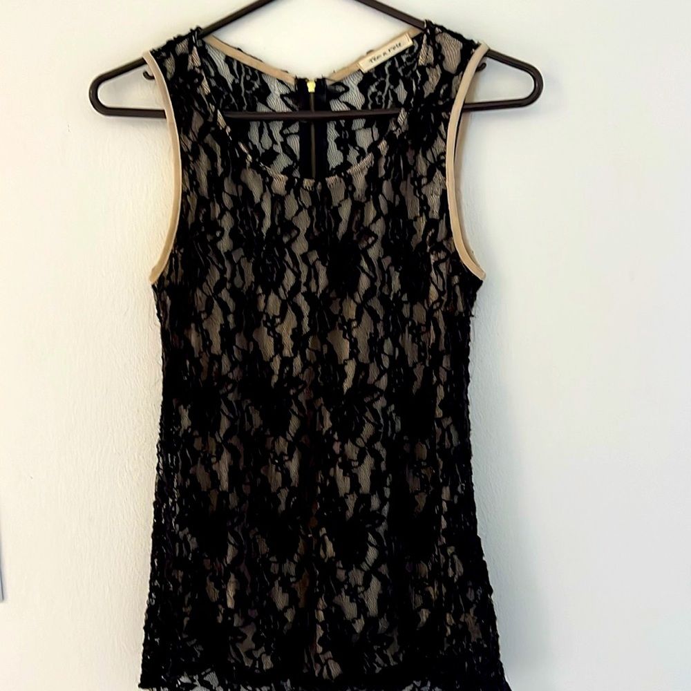 Lace top with gold underlay